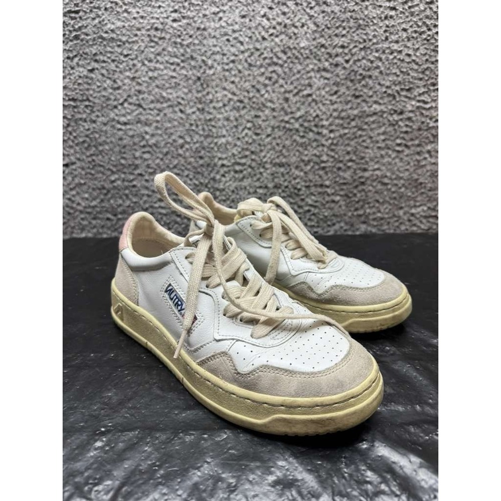 Autry Medalist‎ Low Leather Lace Up Casual Sneakers White Pink Womens Size 38 EU
